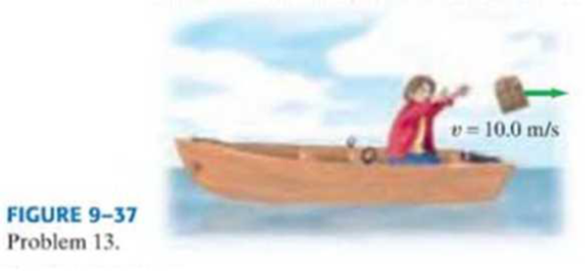Chapter 9, Problem 13P, (II) A child in a boat throws a 5.70-kg package out horizontally with a speed of 10.0 m/s. Fig. 937. 