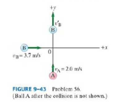 Chapter 9, Problem 56P, (II) Two billiard balls of equal mass move at right angles and meet at the origin of an xy 