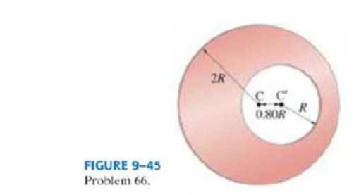 Chapter 9, Problem 66P, (II) A uniform circular plate of radius 2R has a circular hole of radius R cut out of it. The center 