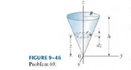 Chapter 9, Problem 69P, (III) Determine the CM of a machine part that is a uniform cone of height h and radius R, Fig. 946. 