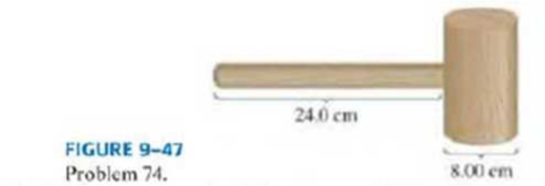 Chapter 9, Problem 74P, (II) A mallet consists of a uniform cylindrical head of mass 2.80 kg and a diameter 0.0800 m mounted 