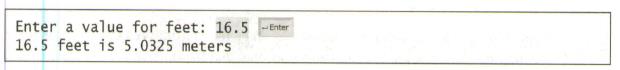 Chapter 2, Problem 3PE, (Convert feet into meters) Write a program that reads a number in feet, converts it to meters, and 