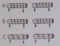 Chapter 36, Problem 22A, Three pairs of electromagnets made with identical iron cores are shown below. Note the number of 