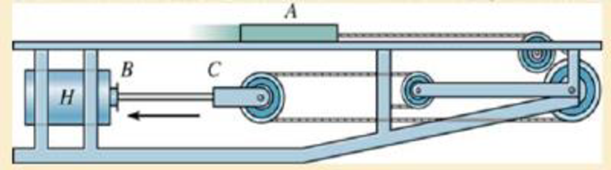 Chapter 12.10, Problem 213P, If the hydraulic cylinder H draws in rod BC at 2 ft/s, determine the speed of slider A. 