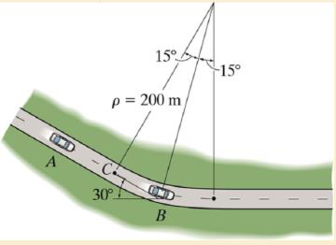 Chapter 12.10, Problem 235P, At this same instant car B travels along the circular portion of the road with a speed of 15m/s. 