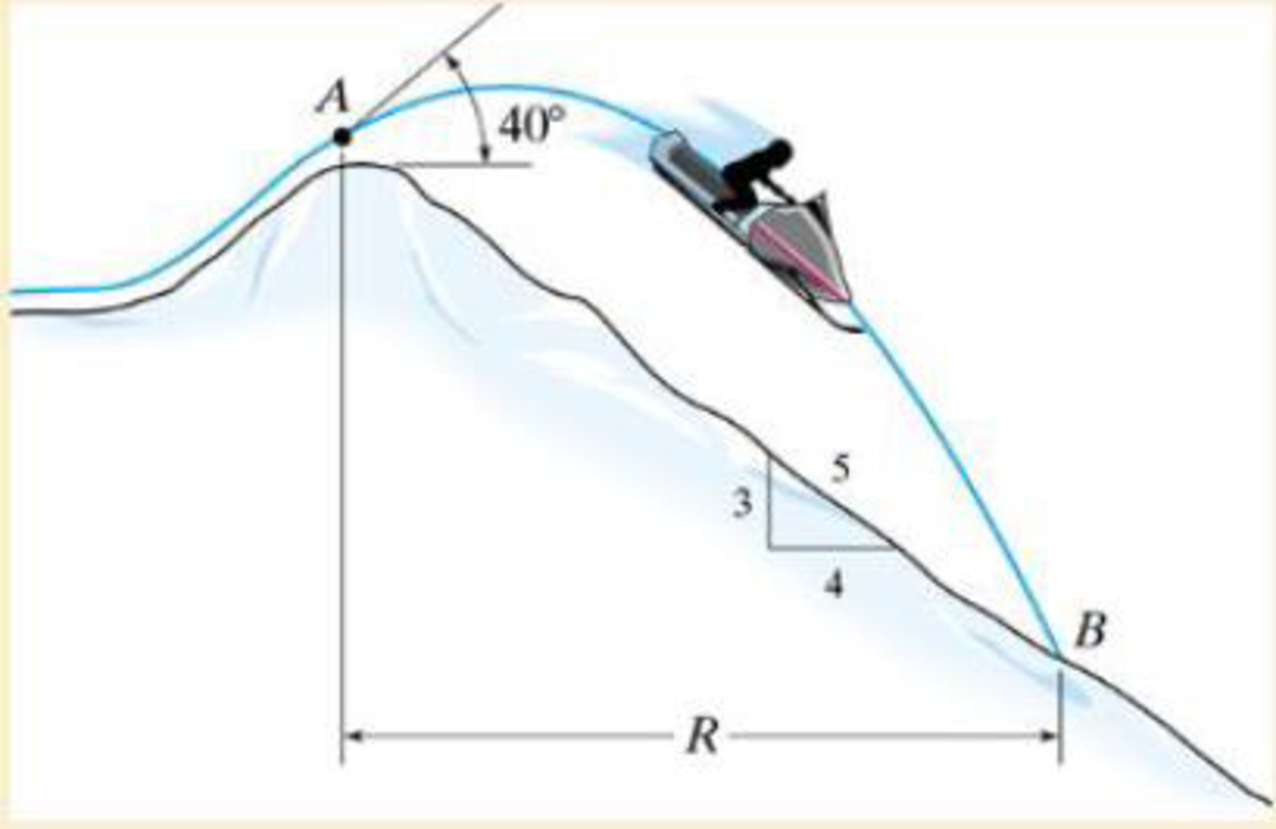 Chapter 12.6, Problem 106P, The snowmobile is traveling at 10 m/s when it leaves the embankment at A. Determine the time of 