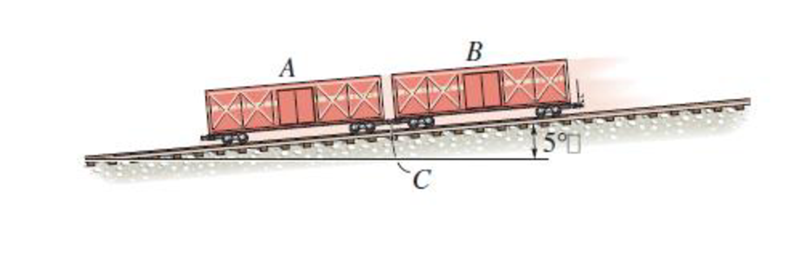 Chapter 13.4, Problem 2P, The two boxcars A and B have a weight of 20 000 lb and 30 000 lb, respectively. If they are freely 