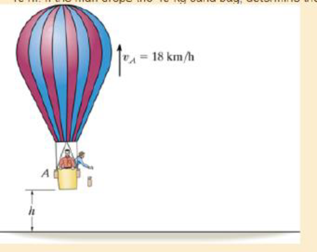 Chapter 15.2, Problem 25P, The balloon is rising at a constant velocity of 18 km/h when h = 10 m. If the man drops the 40-kg 