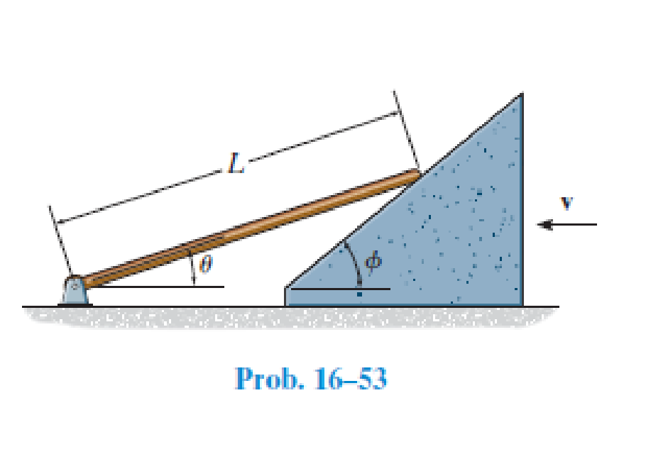 Chapter 16.4, Problem 53P, If the wedge moves to the left with a constant velocity v, determine the angular velocity of the rod 
