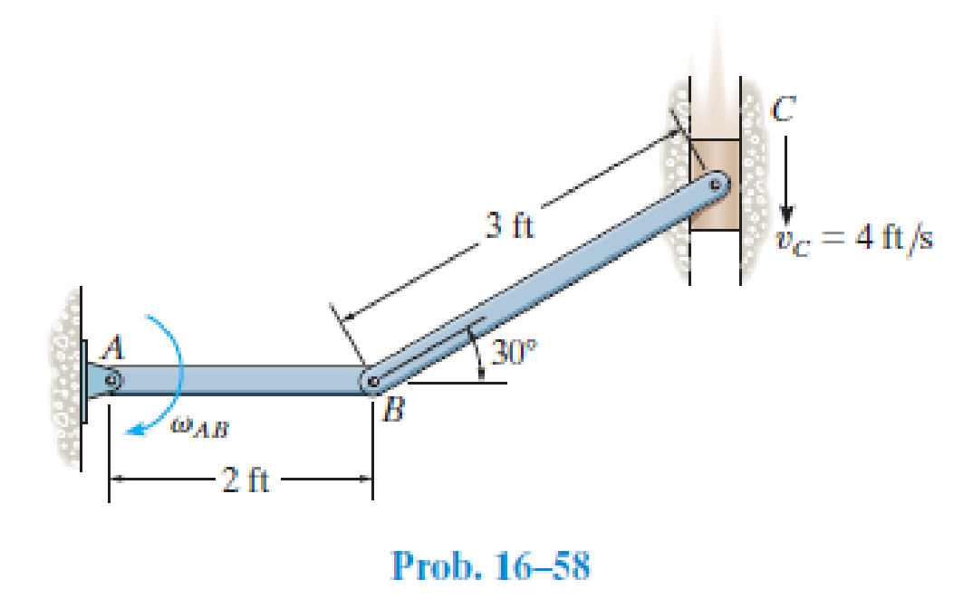 Chapter 16.5, Problem 58P, If the block at C is moving downward at 4 ft/s, determine the angular velocity of bar AB at the 
