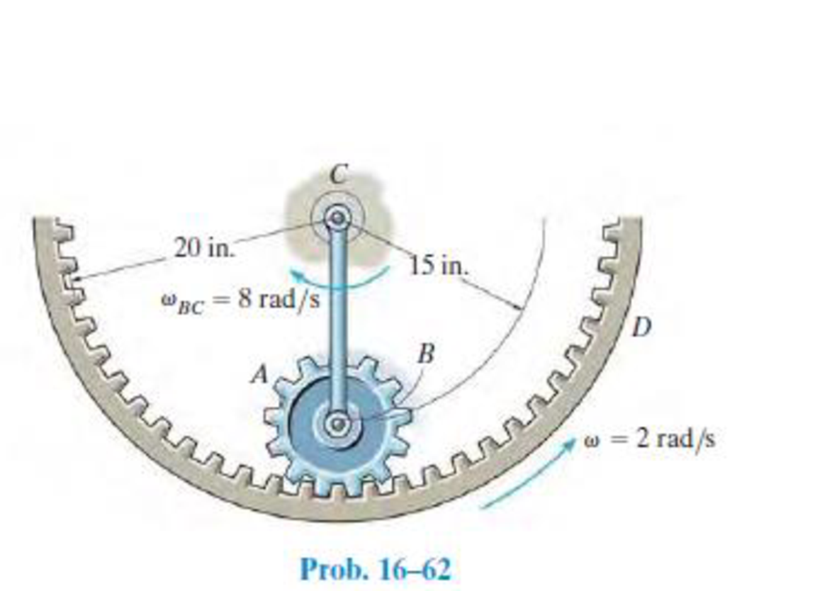 Chapter 16.5, Problem 62P, Link BC rotates clockwise with an angular velocity of 8 rad/s, while the outer gear rack rotates 
