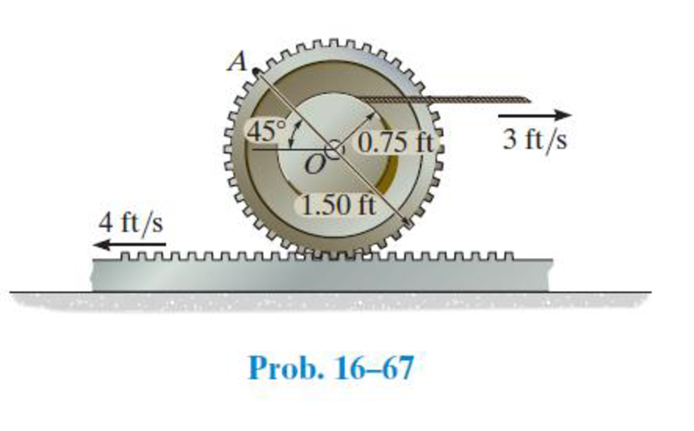 Chapter 16.5, Problem 67P, Determine the velocity of point A on the rim of the gear at the instant shown. 
