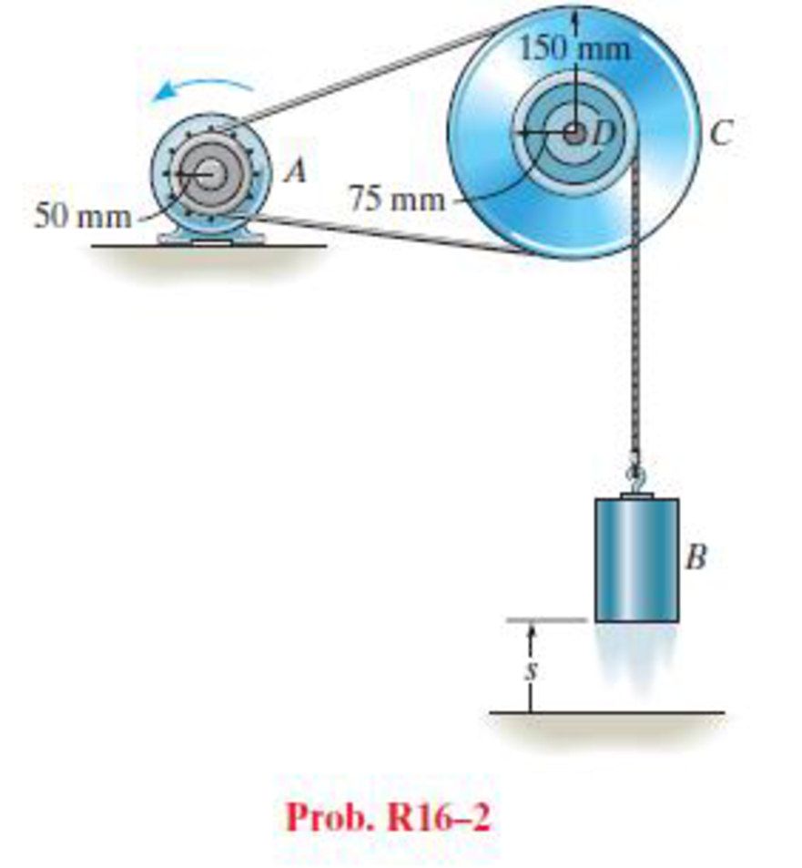 Chapter 16.8, Problem 2RP, Determine the speed of block B when it has risen s = 0.5 m. The pulley has an inner hub D which is 