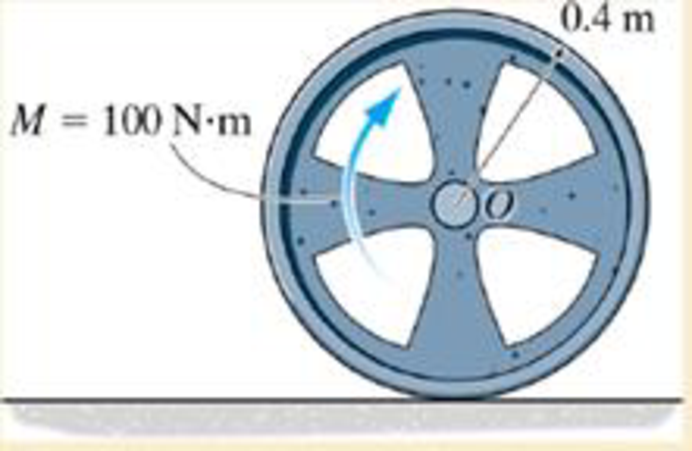 Chapter 17.5, Problem 15FP, When the wheel is subjected to the couple moment, it slips as it rolls. Determine the angular 