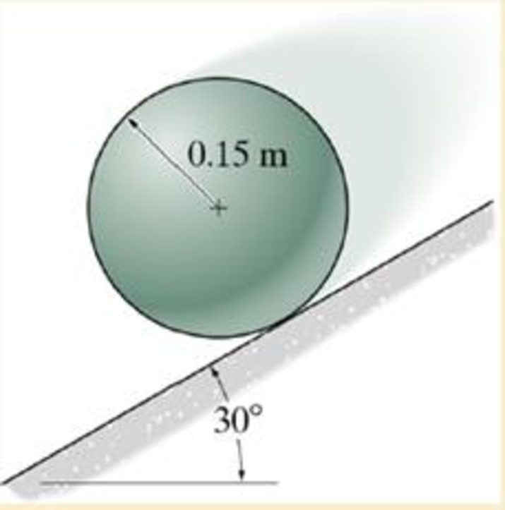 Chapter 17.5, Problem 16FP, Determine the angular acceleration of the sphere and the acceleration of its mass center. 