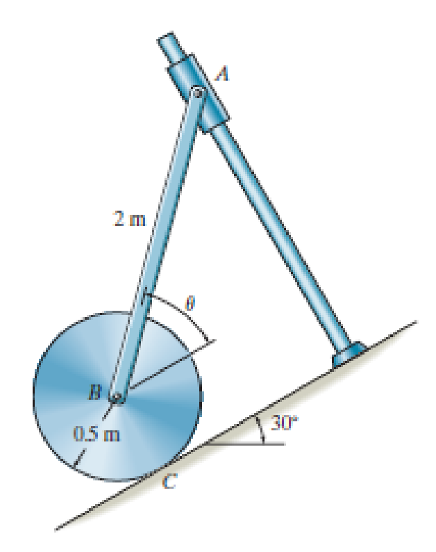 Chapter 18.5, Problem 67P, The system consists of a 30-kg disk, 12-kg slender rod BA, and a 5-kg smooth collar A. If the disk 