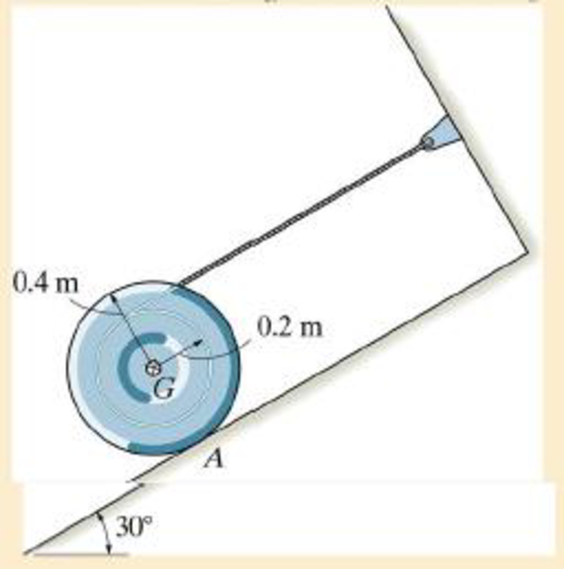 Chapter 19.2, Problem 20P, The 100-kg spool is resting on the inclined surface for which the coefficient of kinetic friction is 