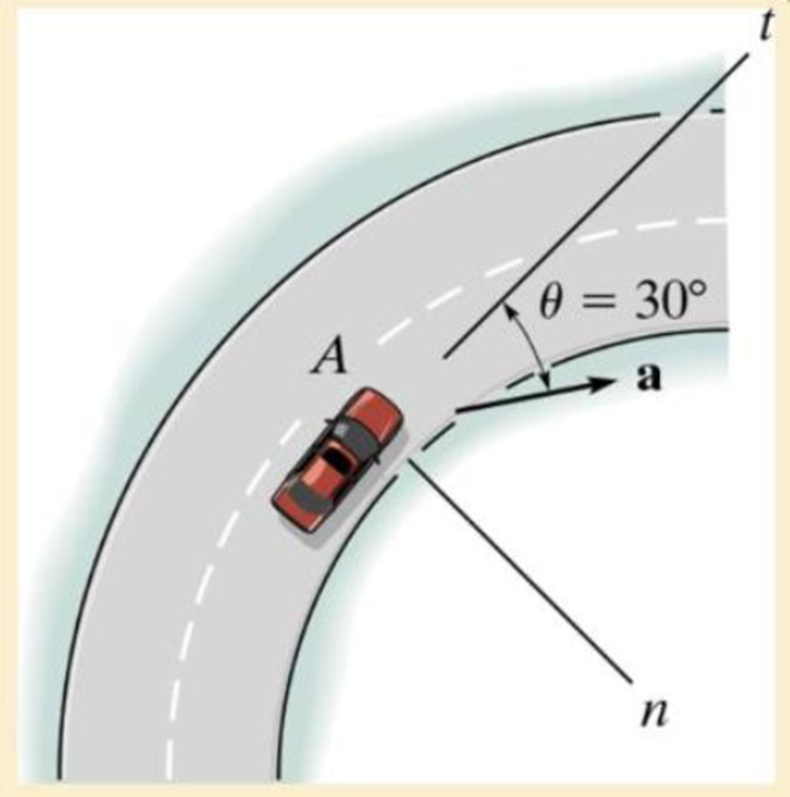 Chapter 12.7, Problem 114P, The automobile has a speed of 80 ft/s at point A and an acceleration having a magnitude of 10 ft/s2, 