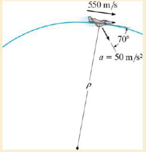 Chapter 12.7, Problem 136P, At a given instant the jet plane has a speed of 550 m/s and an acceleration of 50 m/s2 acting in the 