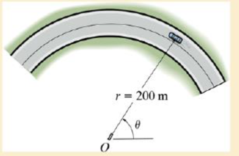 Chapter 12.8, Problem 160P, A radar gun at O rotates with the angular velocity of =0.1rad/s and angular acceleration of 