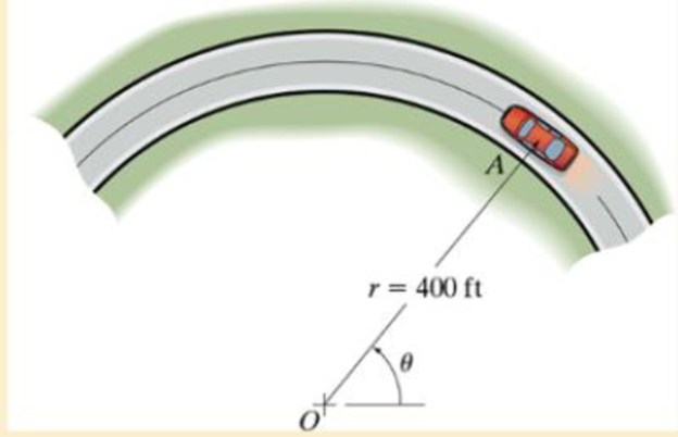 Chapter 12.8, Problem 33FP, The car has a speed of 55 ft/s. Determine the angular velocity  of the radial line OA at this 