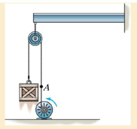 Chapter 15.2, Problem 24P, The motor pulls on the cable at A with a force F = (e2t) lb, where t is in seconds. If the 34-lb 