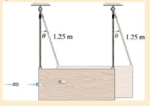 Chapter 15, Problem 38P, A ballistic pendulum consists of a 4-kg wooden block originally at rest,  = 0. When a 2-g bullet 