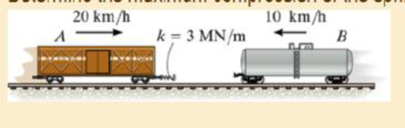 Chapter 15, Problem 47P, The 30-Mg freight car A and 15-Mg freight car B are moving towards each other with the velocities 