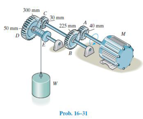 Chapter 16, Problem 32P, Determine the distance the load W is lifted in t = 5 s using the hoist. The shaft of the motor M 