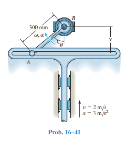 Chapter 16.4, Problem 41P, At the instant  = 50, the slotted guide is moving upward with an acceleration of 3 m/s2 and a 