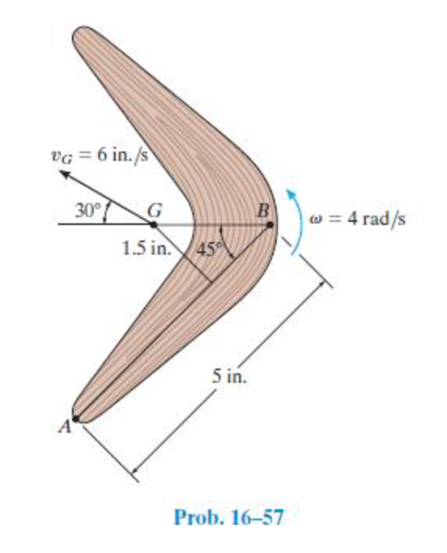 Chapter 16, Problem 57P, At the instant shown the boomerang has an angular velocity  = 4 rad/s, and its mass center G has a 