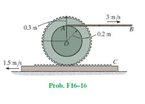Chapter 16, Problem 16FP, If cable AB is unwound with a speed of 3 m/s, and the gear rack C has a speed of 1.5 m/s, determine 