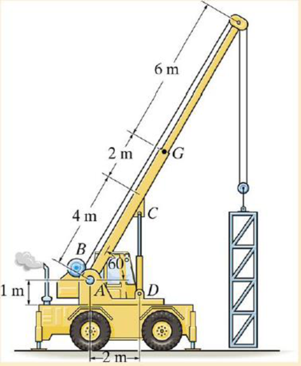 Chapter 17.3, Problem 29P, The assembly has a mass of 4 Mg and is hoisted using the winch at B. Determine the greatest 