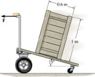 Chapter 17.3, Problem 42P, The uniform crate has a mass of 50 kg and rests on the cart having an inclined surface. Determine 