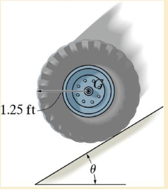 Chapter 17.5, Problem 94P, The tire has a weight of 30 lb and a radius of gyration of kG = 0.6 ft. If the coefficients of 