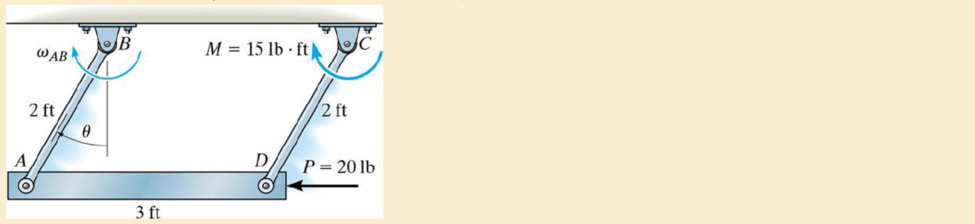 Chapter 18.4, Problem 34P, The linkage consists of two 8-lb rods AB and CD and a 10-lb bar AD. When  = 0, rod AB is rotating 