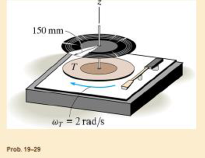 Chapter 19.4, Problem 29P, The turntable T of a record player has a mass of 0.75 kg and a radius of gyration kz = 125 mm. It is 