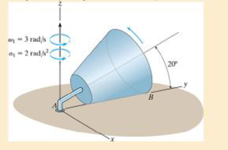 Chapter 20.3, Problem 6P, The conical spool rolls on the plane without slipping. If the axle has an angular velocity of 1 = 3 