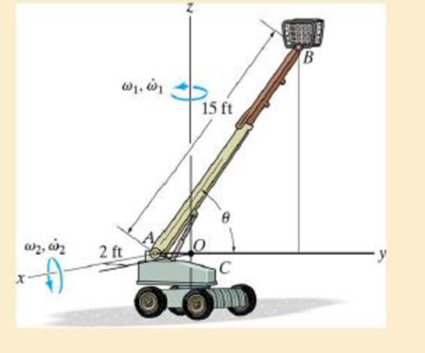 Chapter 20, Problem 39P, At the instant  = 60, the telescopic boom AB of the construction lift is rotating with a constant 