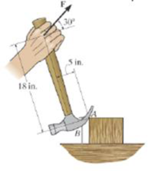 Chapter 4, Problem 18P, In order to pull out the nail at B, the force F exerted on the handle of the hammer must produce a 
