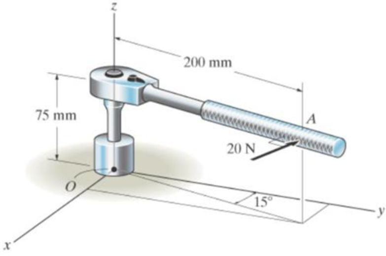 Chapter 4.4, Problem 42P, A 20-N horizontal force is applied perpendicular to the handle of the socket wrench. Determine the 