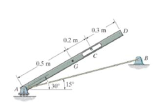 Chapter 5, Problem 5FP, The 25 kg bar has a center of mass at G. If it is supported by a smooth peg at C. a roller at A and 