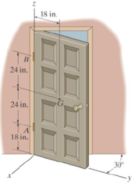 Chapter 5.7, Problem 68P, The 100-lb door has its center of gravity at G. Determine the components of reaction at hinges A and 