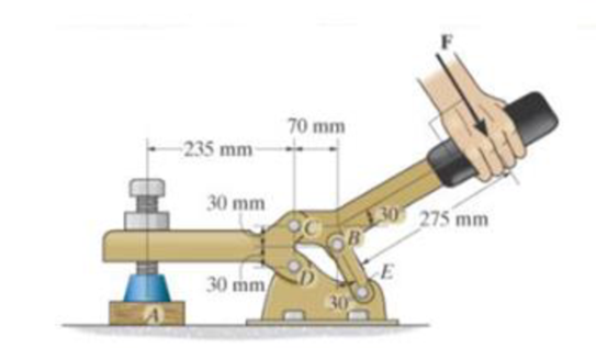 Chapter 6, Problem 102P, If a force of F = 350 N is applied to the handle of the toggle clamp, determine the resulting 