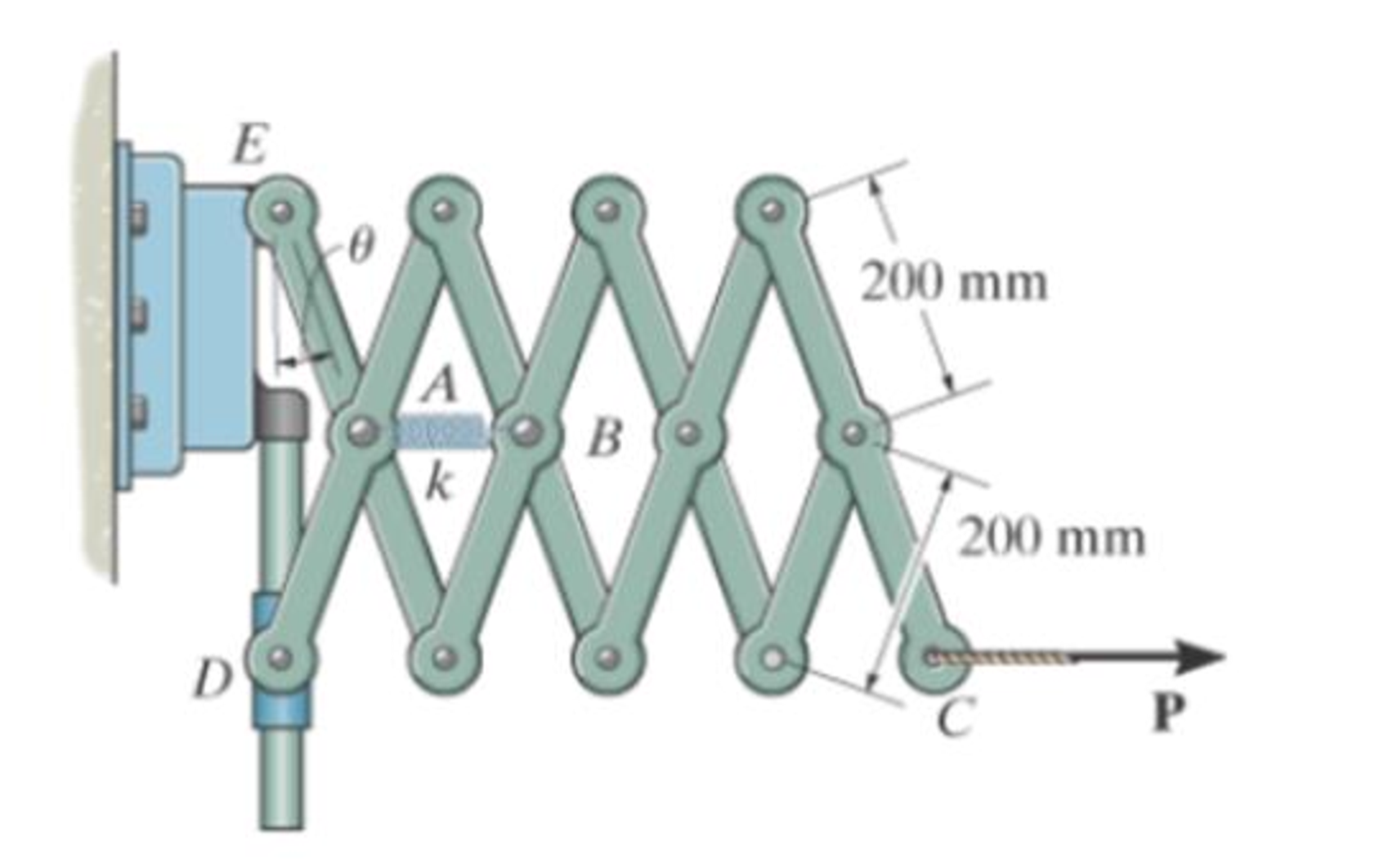 Chapter 11.3, Problem 18P, Determine the angle  for equilibrium. The spring has a stiffness of k = 15 kN/m and is unstretched 