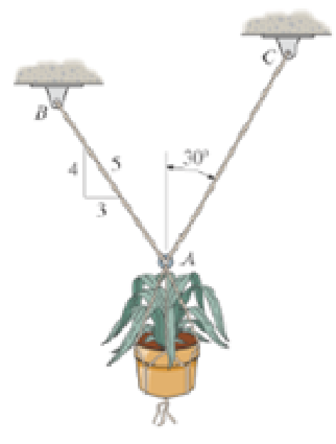 Chapter 3.3, Problem 9P, Determine the maximum weight of the flowerpot that can be supported without exceeding a cable 