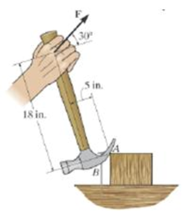 Chapter 4.4, Problem 20P, The handle of the hammer is subjected to the force of F = 20 lb. Determine the moment of this force 