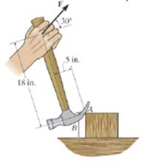 Chapter 4.4, Problem 21P, In order to pull out the nail at B, the force F exerted on the handle of the hammer must produce a 