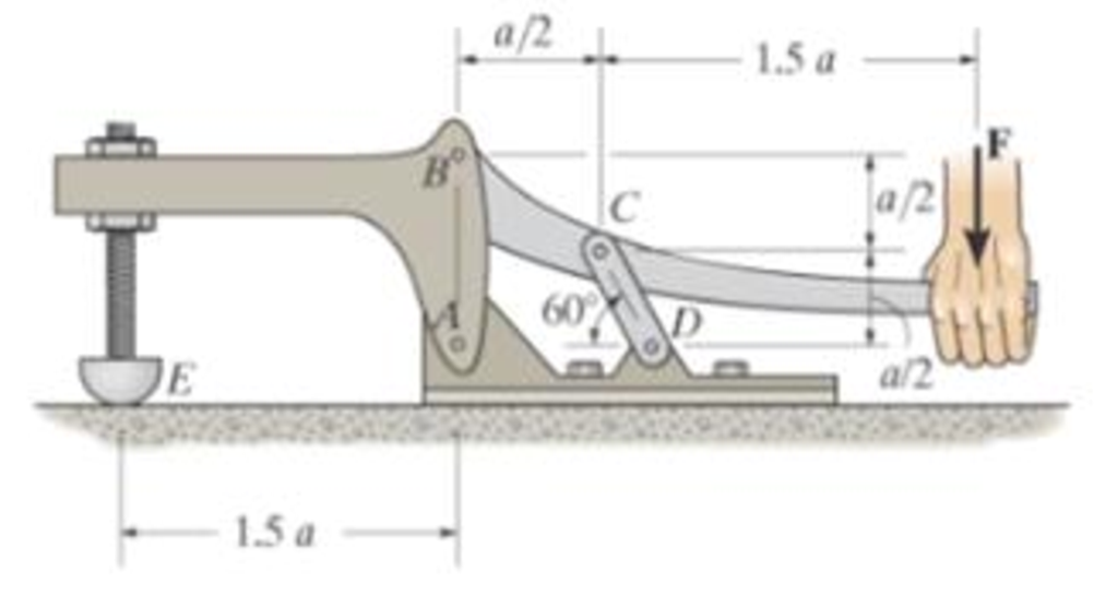 Chapter 6.6, Problem 80P, The toggle clamp is subjected to a force F at the handle. Determine the vertical clamping force 