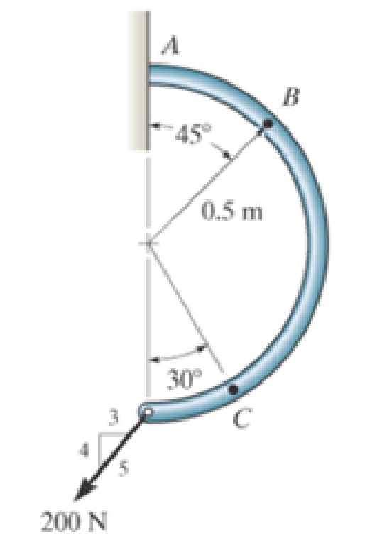 Chapter 7.1, Problem 36P, Determine the internal normal force, shear force, and moment acting at points B and C on the curved 